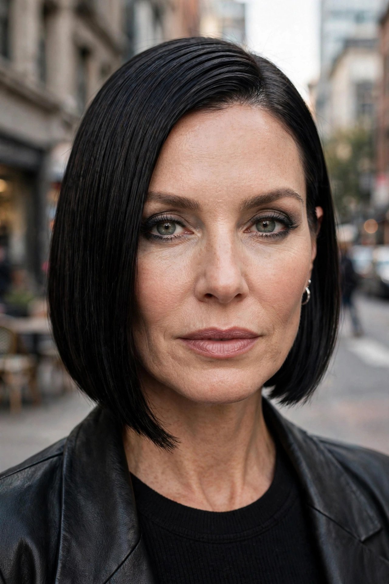 Sleek glass hair bob in jet black