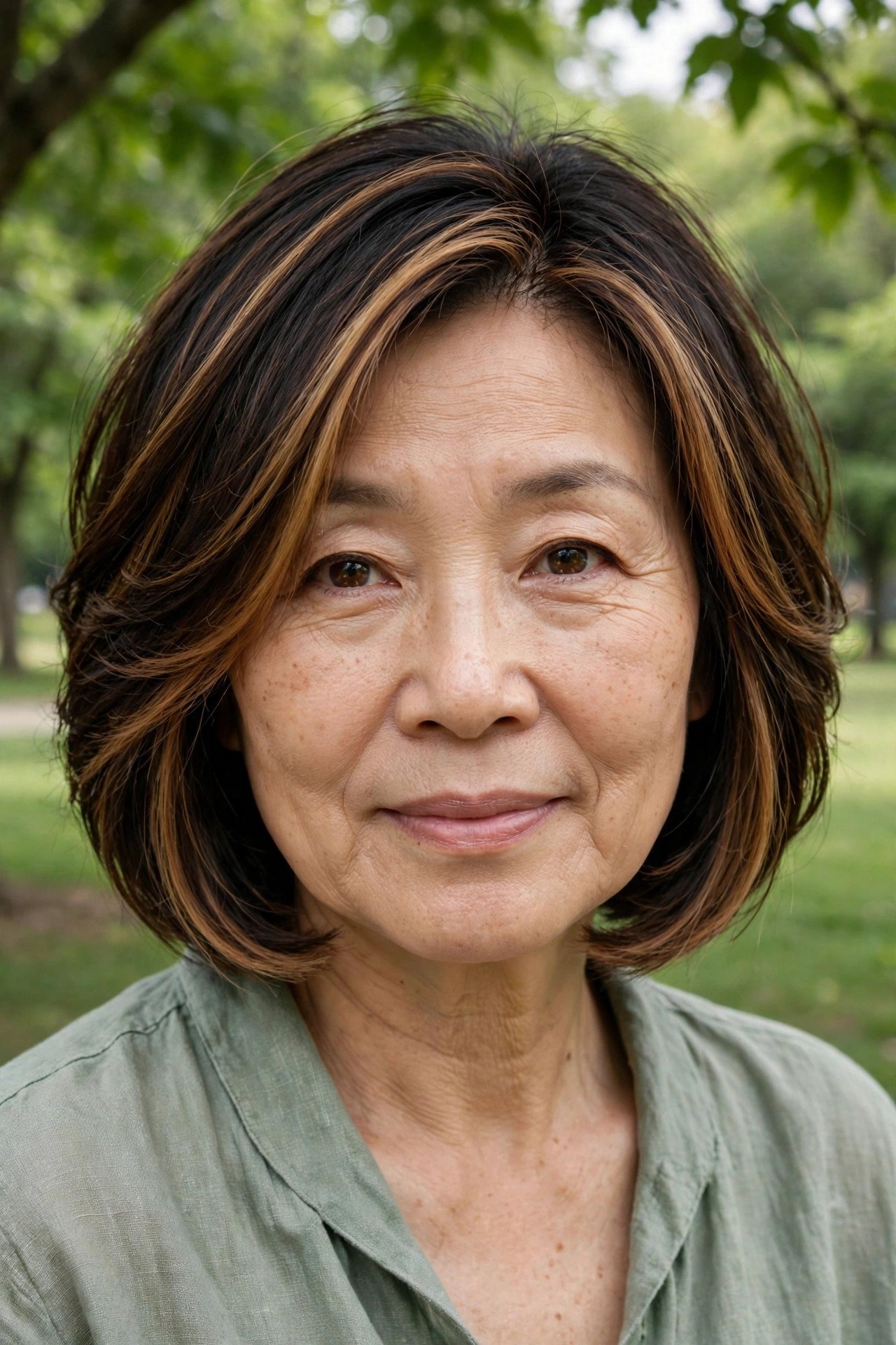 Layered bob with caramel face framing highlights