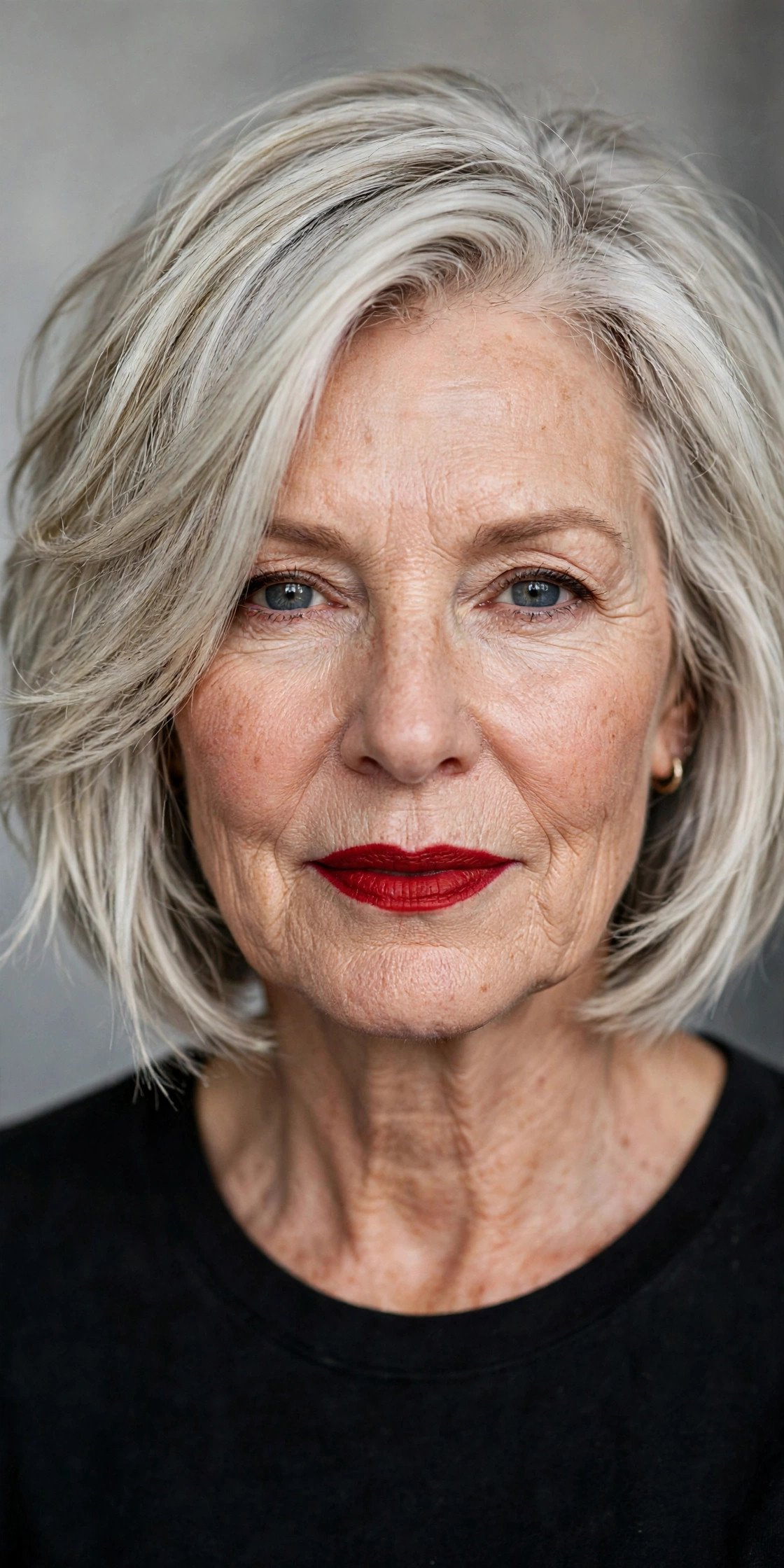 Razored layer bob with edgy texture in silver blonde