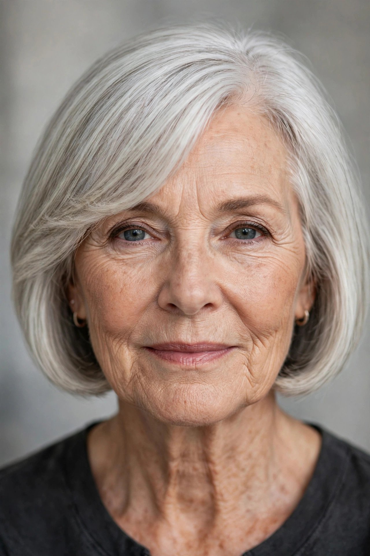 Bob with side swept bangs in silver white