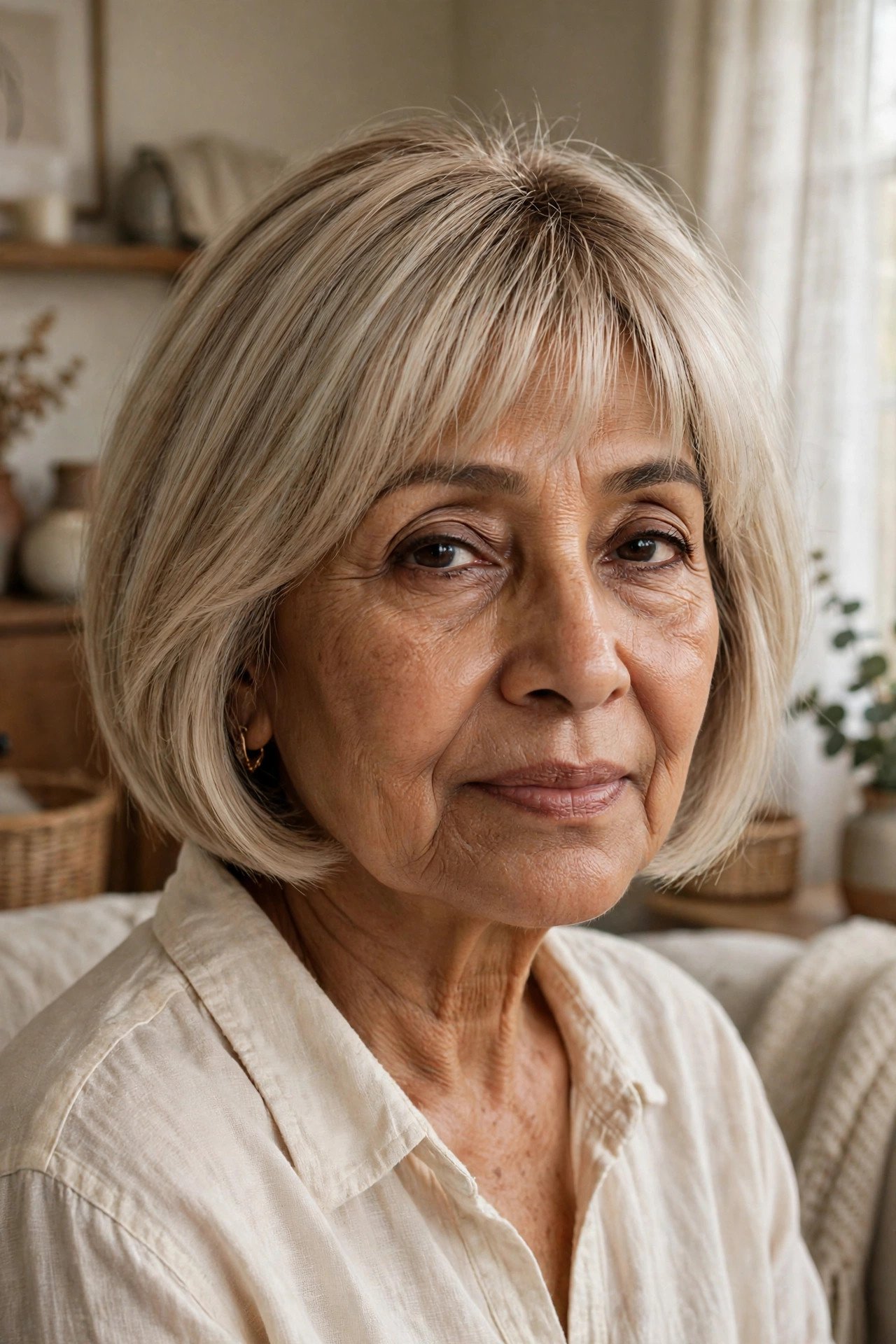 Bob with wispy fringe in ash blonde