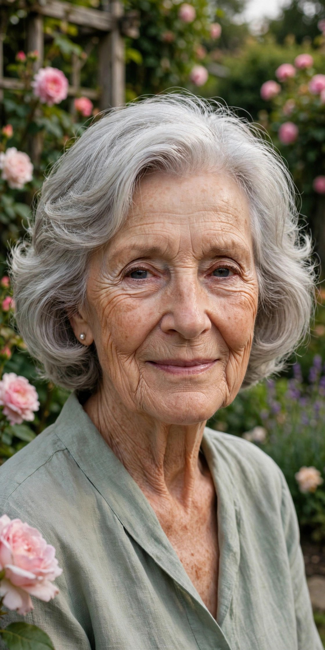Soft perm bob with gentle waves in silver grey