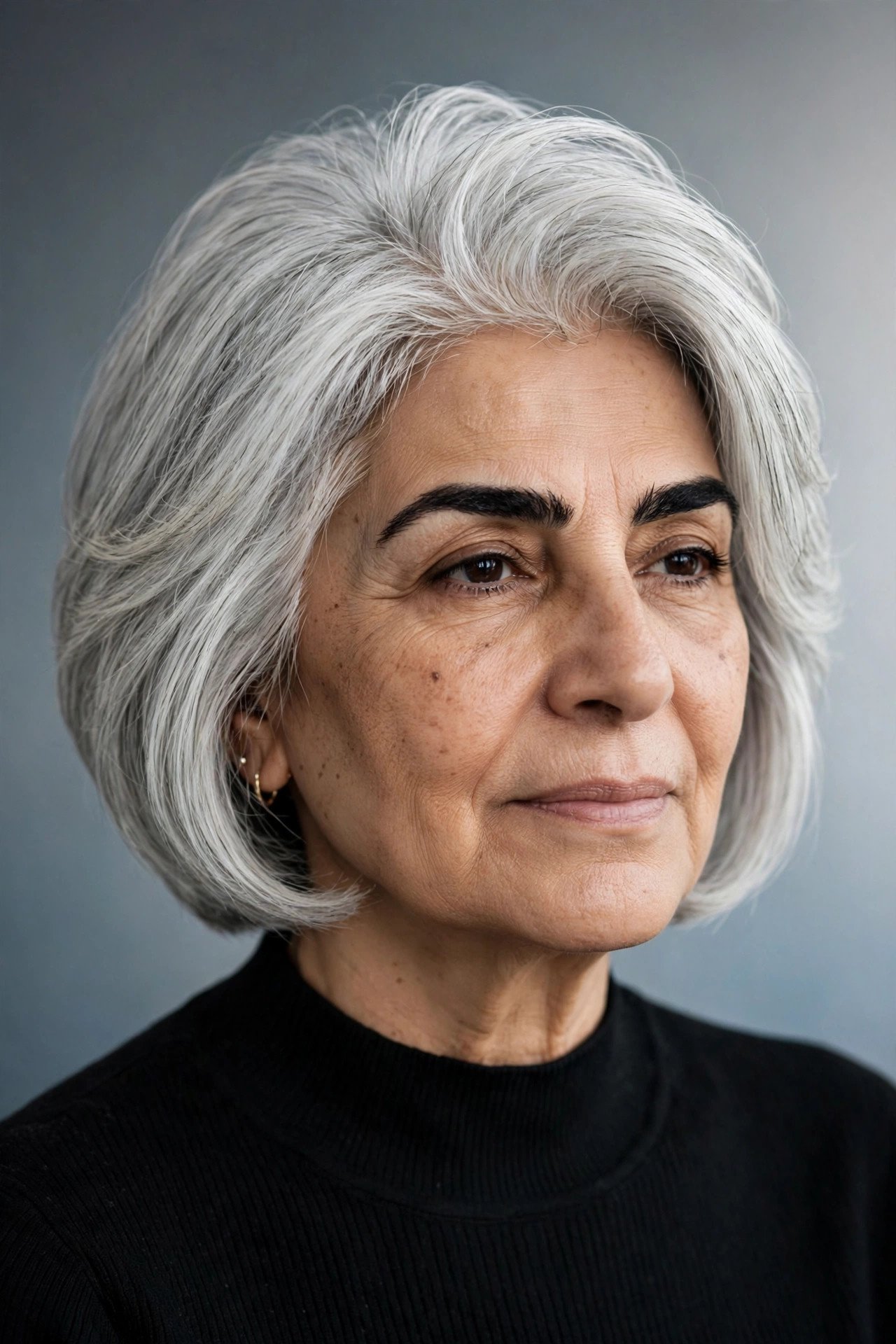 Silver white layered bob with crown volume
