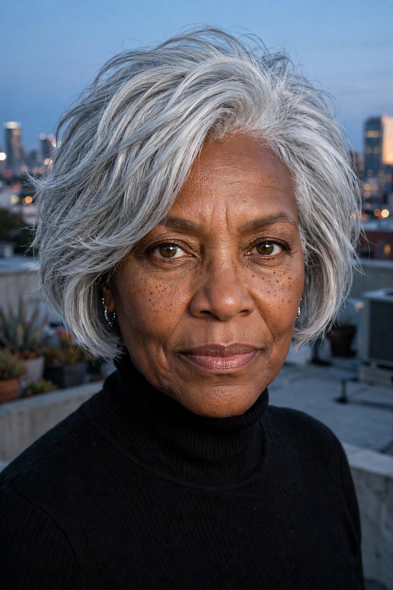 Silver fox textured bob with tousled metallic texture