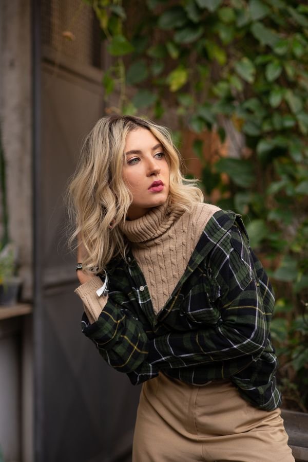 Plaid scarf and trench coat